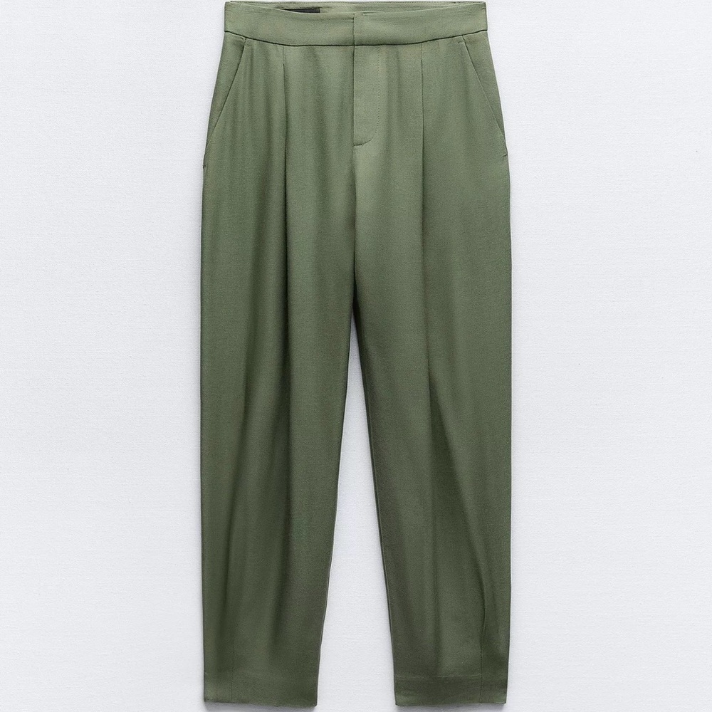 Zara Pleated Hem Pants in Olive Green SZ M